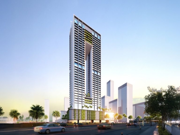 AquaCrest Residences waterfront towers exterior view, Uma Al Quwain