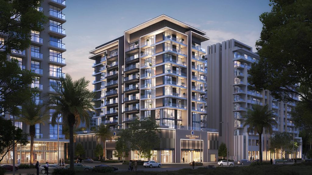 Gate Royale Residences exterior view, Jebel Ali Village Dubai"