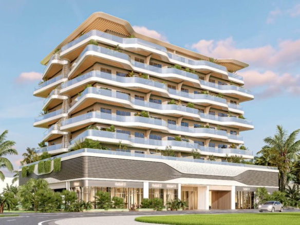 Tomorrow 166 Dubai Islands exterior – waterfront low-rise apartments by Central Park with landscaped gardens and modern architecture