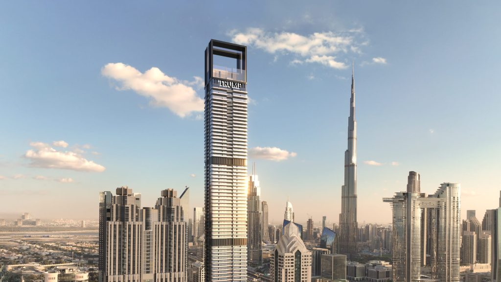 Trump Tower Dubai exterior – high‑rise luxury apartment building on Sheikh Zayed Road with skyline views