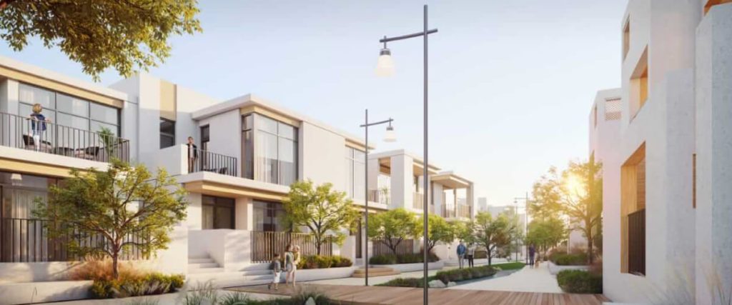 Bliss 2 Arabian Ranches III townhouse exterior with whitewashed Santorini-style architecture