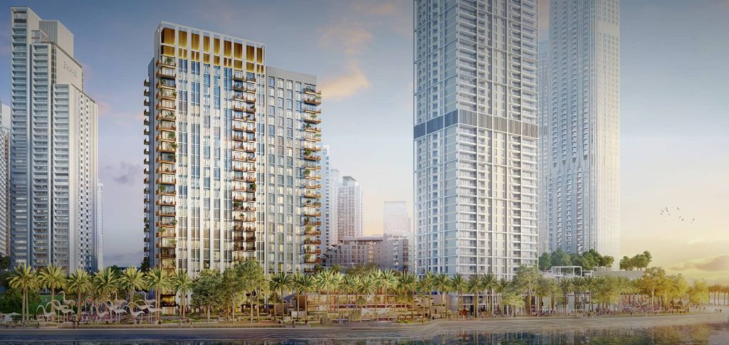 Creek Crescent waterfront apartments and townhouses at Creek Island, Dubai Creek Harbour – exterior view