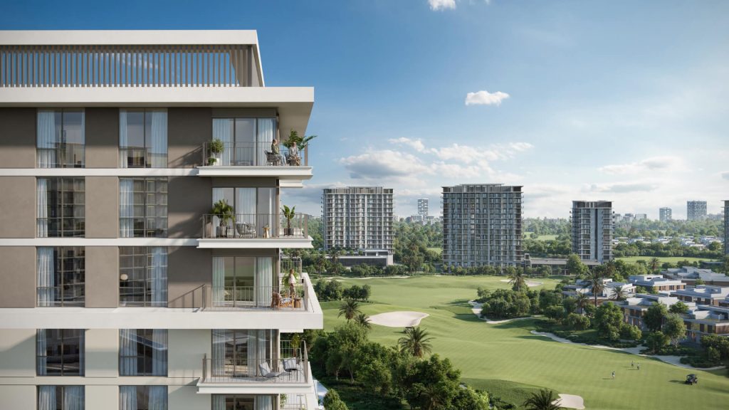 Golf Meadow Emaar South exterior — luxury apartments with golf course view