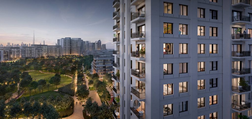 Creek Crescent waterfront apartments and townhouses at Creek Island, Dubai Creek Harbour – exterior view