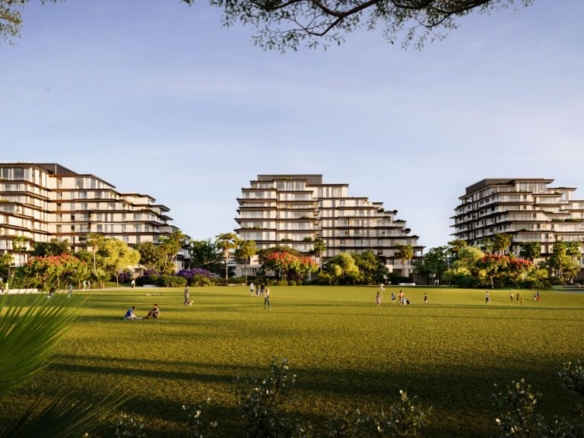 Sama Yas Yas Island luxury apartments exterior view in lush greenery