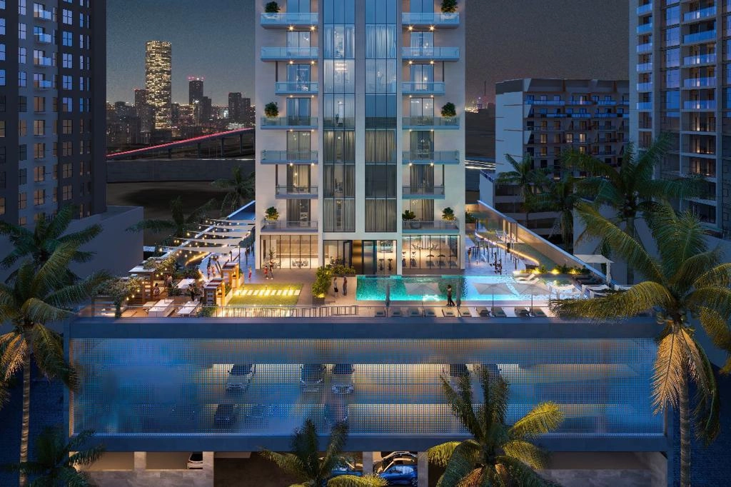 RA1N Residence exterior tower in Jumeirah Village Circle Dubai