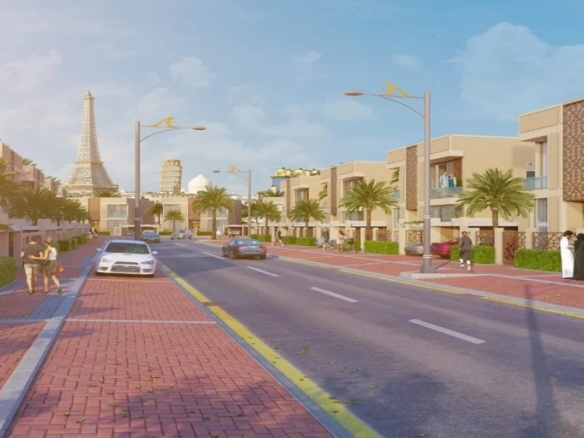 Falcon City of Wonders Dubai master planned community aerial view