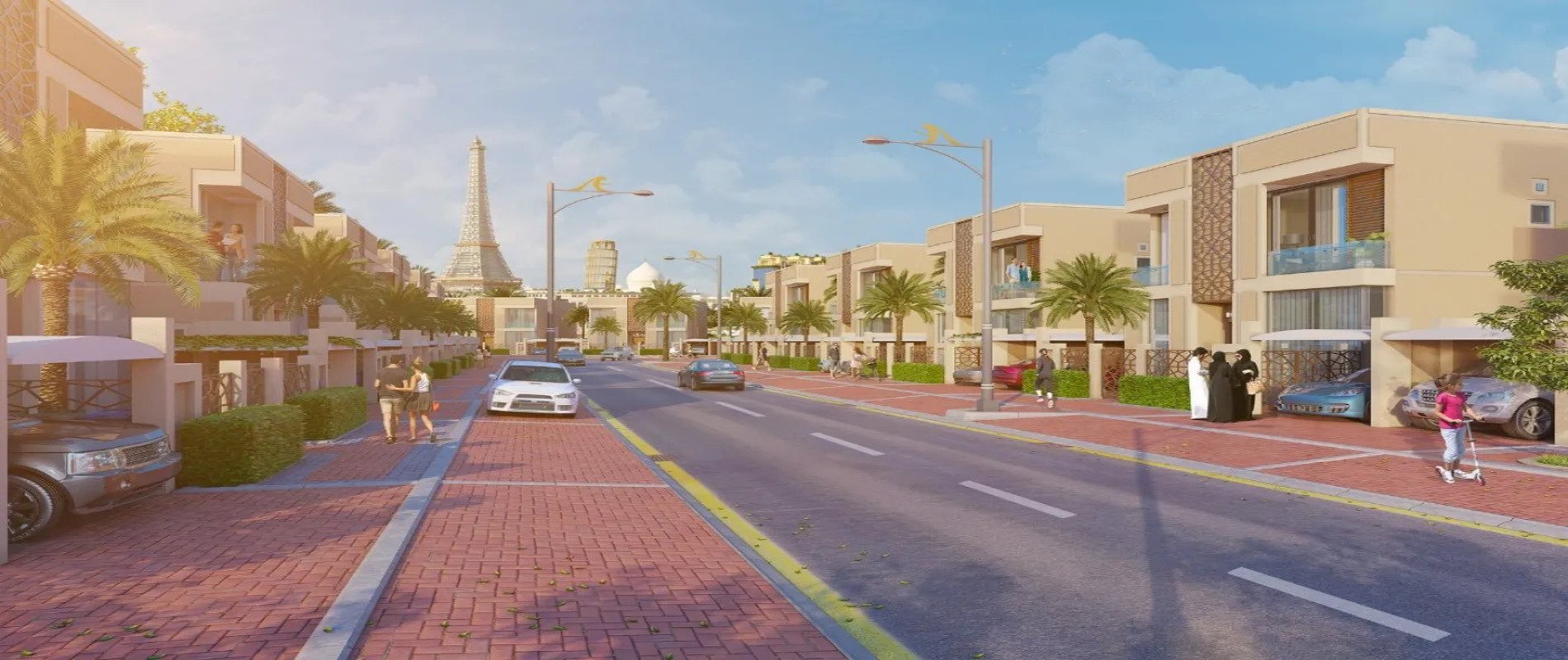 Falcon City of Wonders Dubai master planned community aerial view