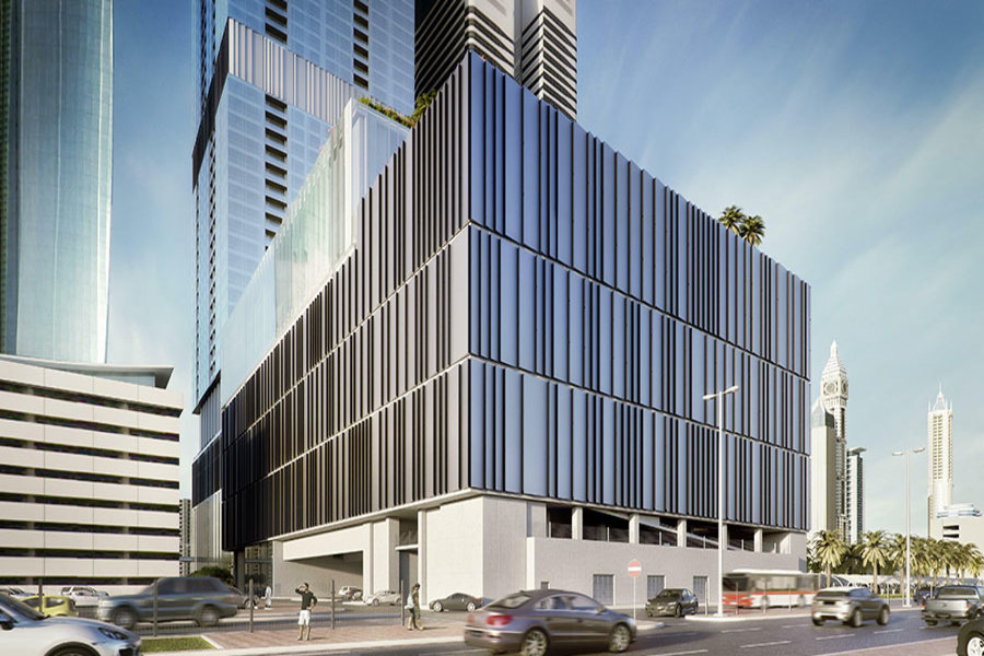 Entisar Tower exterior on Sheikh Zayed Road Dubai