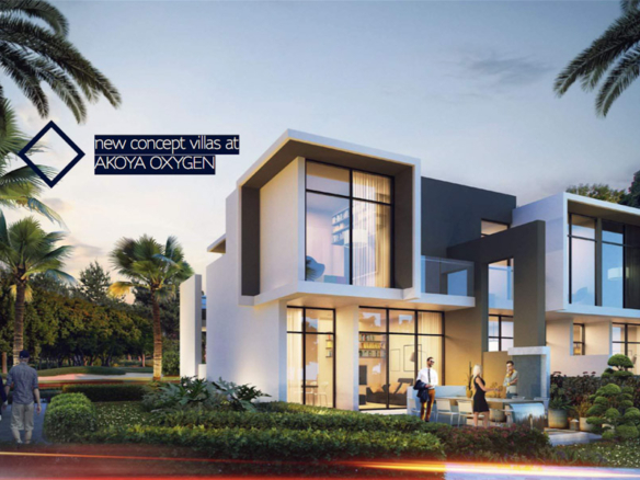 Cascades Villas exterior in DAMAC Hills Dubai