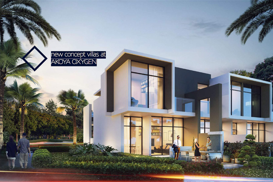 Cascades Villas exterior in DAMAC Hills Dubai