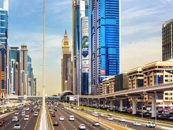 Al Rostamani Towers Dubai Sheikh Zayed Road exterior