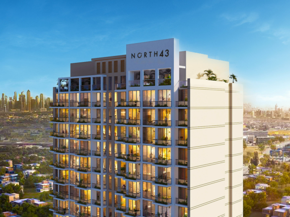 North 43 Residences building exterior in Jumeirah Village Circle Dubai