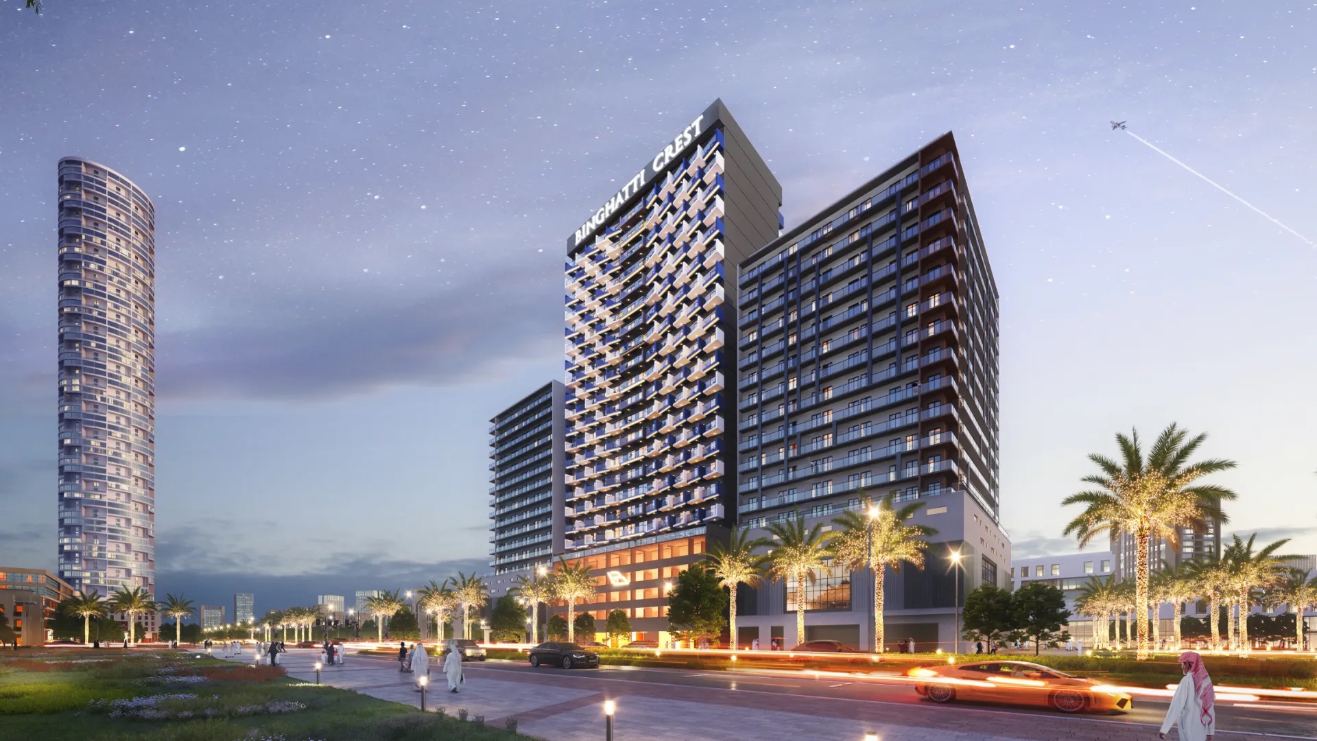 Binghatti Crest residential building exterior in JVC