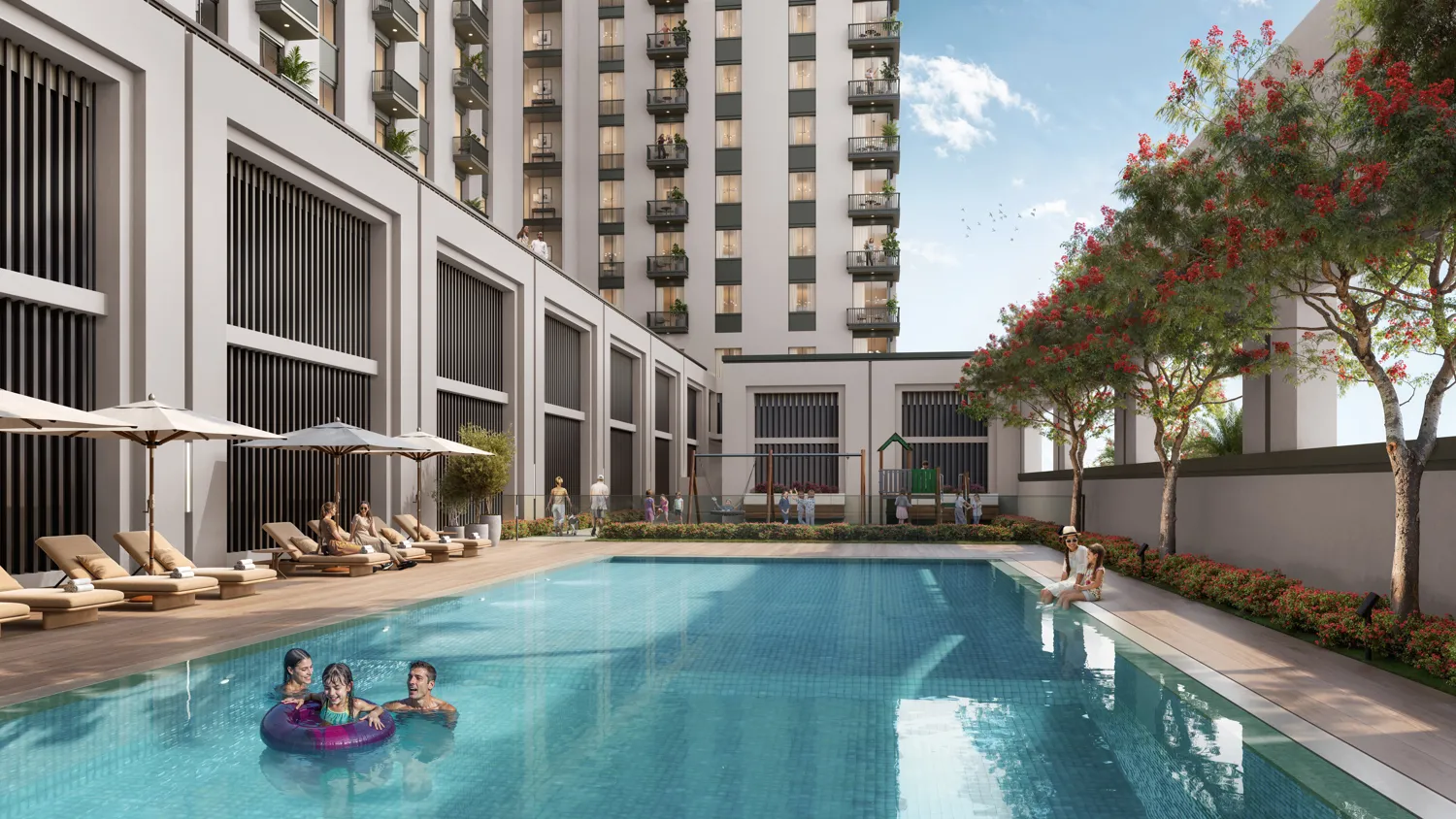 Olbia Apartments exterior view in Town Square Dubai