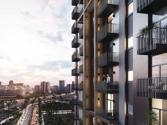 Belgravia Heights II exterior view Jumeirah Village Circle Dubai