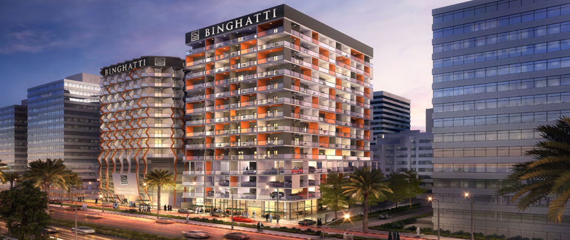 Binghatti Canal residential building exterior in JVC
