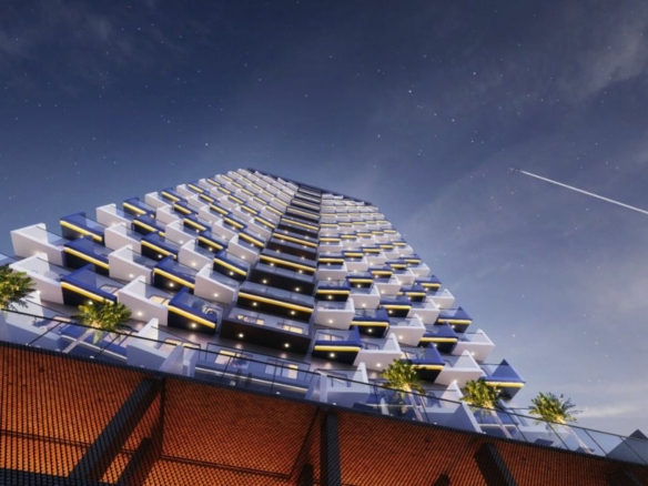 Binghatti Crescent residential building exterior in JVC