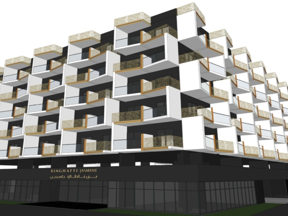 Binghatti Jasmine residential building exterior in JVC