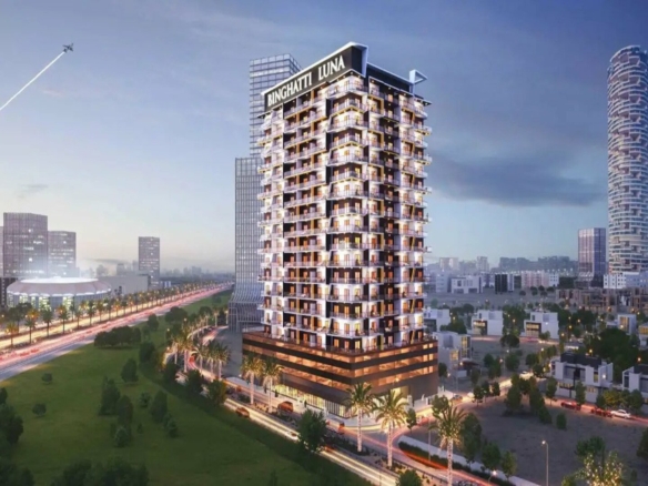 Binghatti Luna residential building exterior in JVC