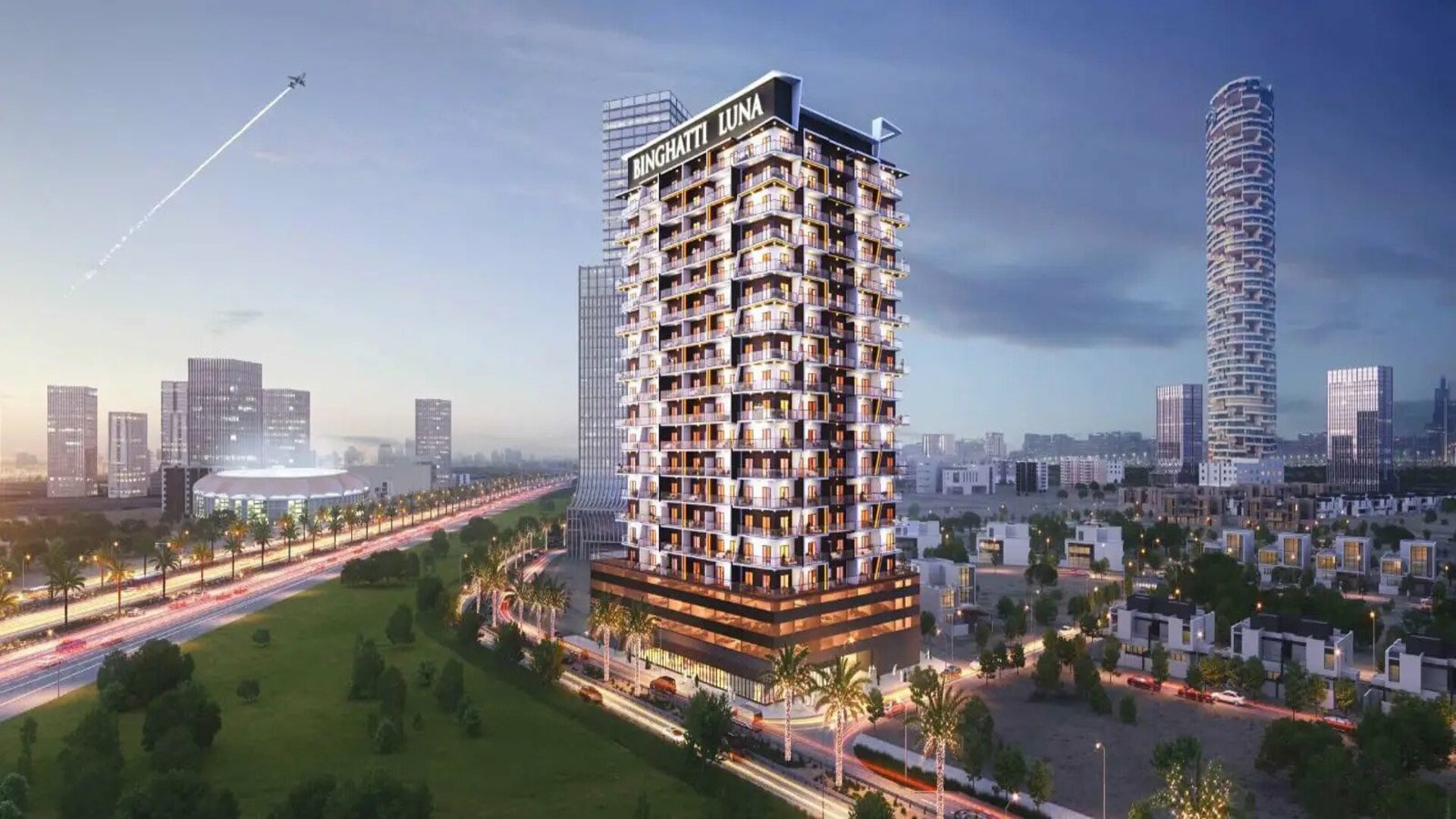 Binghatti Luna residential building exterior in JVC