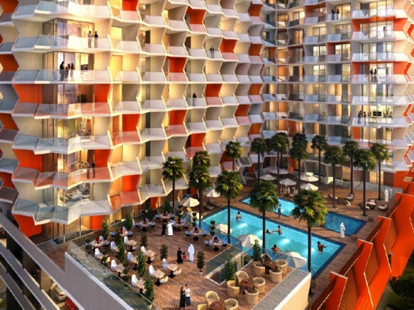 Binghatti Stars residential building exterior in JVC