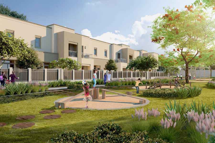 Naseem Townhouses exterior view in Town Square Dubai