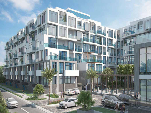 OIA Residence residential building exterior in Motor City Dubai