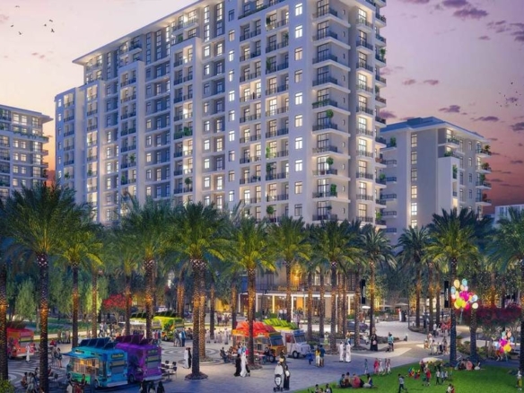 Rawda Apartments exterior view in Town Square Dubai